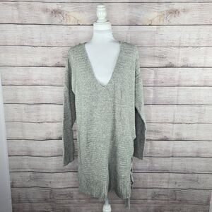 Free People Heart It Laces Tunic Long Knit Sweater Grey Oversized Large Lace Up